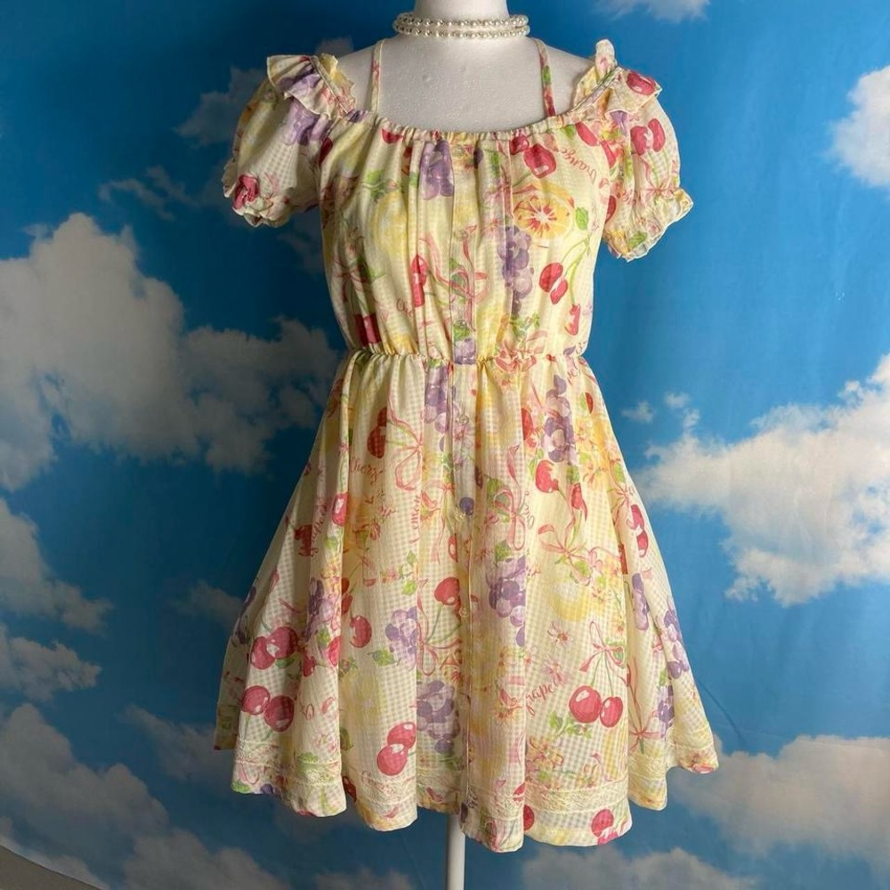 Liz Lisa Yellow Gingham Fruit Print Crystal Dress